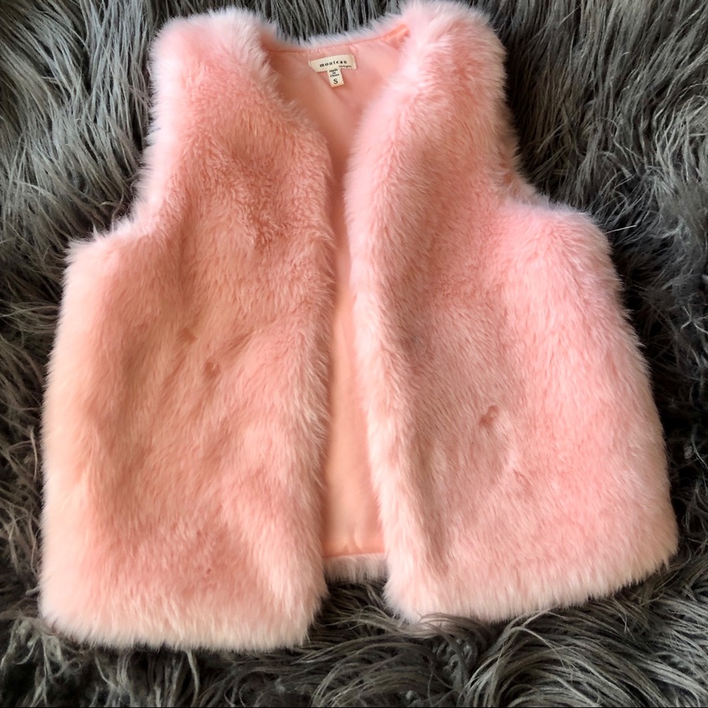 MONTEAU Girls Pink Fur Vest